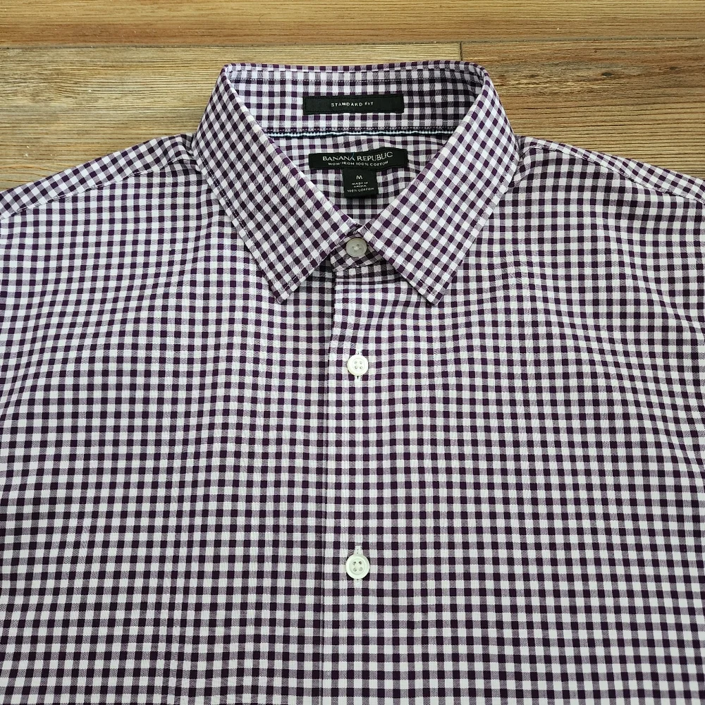 Banana Republic Shirt Men's M Purple Gingham Standard Fit Long Sleeve